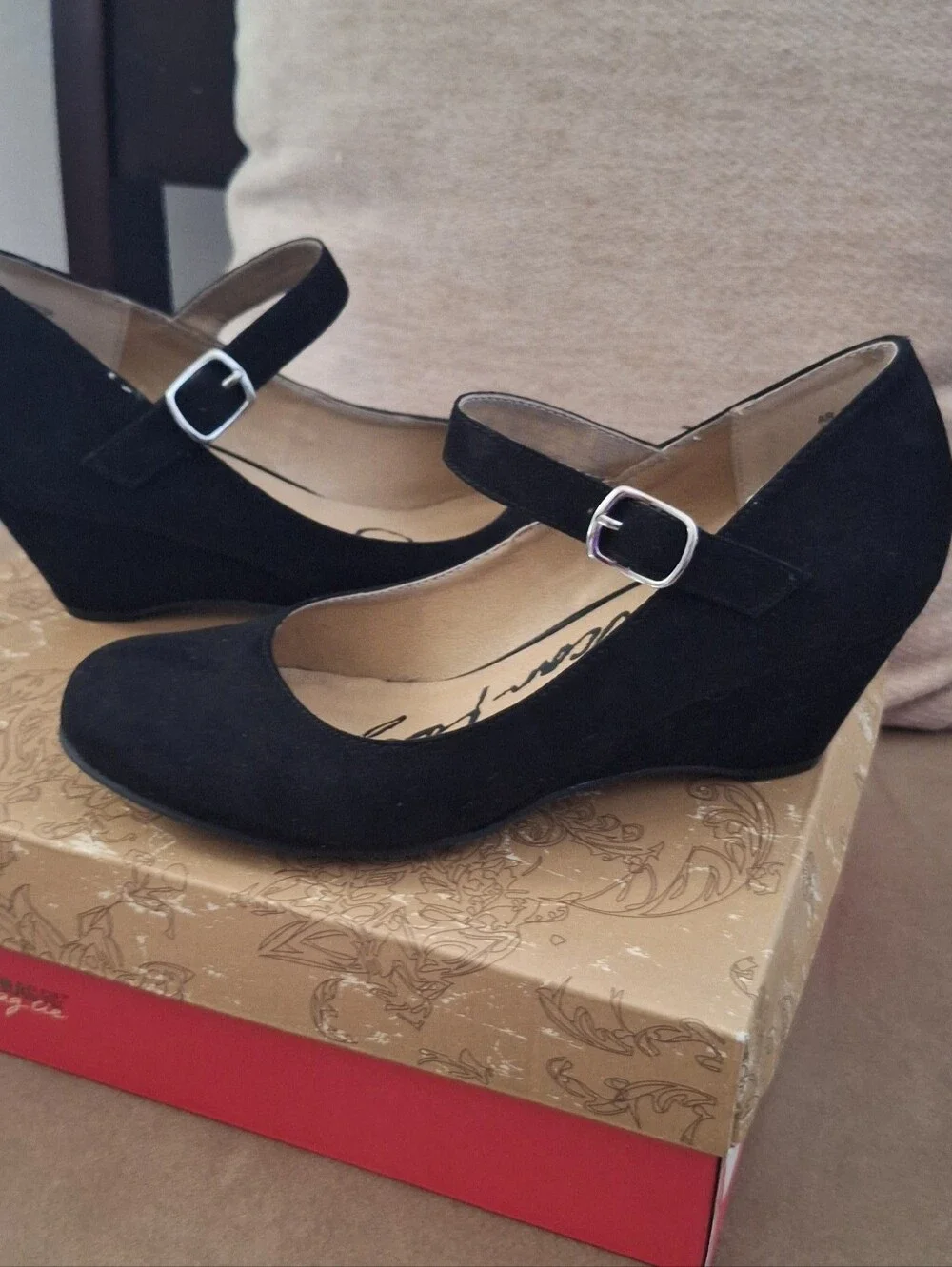 American Rag Black Suede Mary Jane Wedge Heels